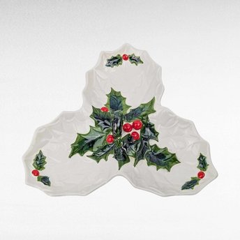 Vintage Lefton Holly Berry Relish Dish | 3-Part Serving Dish | Christmas Tableware | 1970s Ceramic
