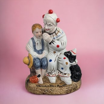 Norman Rockwell Clown Figurine |  Vintage Porcelain Clown with Boy |  Collectible Figurine |  Gift for Collector | 6 Inches