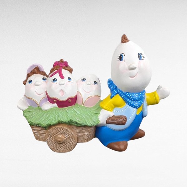 Vintage Hand Painted Egg Family Figurine | Ceramic Egg People | Whimsical Decor | Collectible Figurine