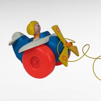 1980 Fisher Price Airplane With Pilot Pull Toy.