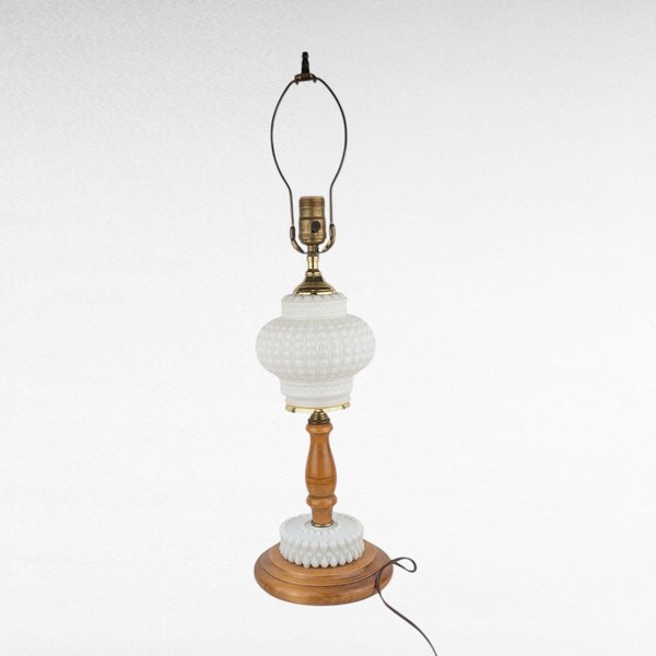 Vintage Milk Glass & Wood Lamp - Hobnail Milk Glass Lamp - Mid-Century Modern Lighting -  Table Lamp - Bedroom Decor