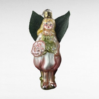 Vintage Midwest Blown Glass Rose Fairy Ornament, Flower Fairy, Figural Glass Ornament, Christmas Decoration, Gift for Collector