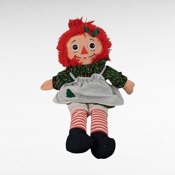 Vintage Raggedy Ann Doll, 18" Candy Cane Dress, Collectible Classic Doll, Red Yarn Hair