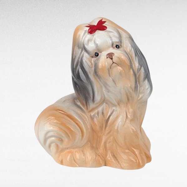 Vintage Ceramic Dog Bank, Shih Tzu Figurine, Doggy Coin Bank, Ceramic Dog, Collectible Dog Figurine, Gift for Dog Lovers