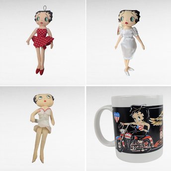 Vintage Betty Boop Lot - Motorcycle Mug, Nurse Plush, Angel Doll, Birthday Betty - Collectible