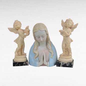 Vintage Religious Decor Lot - Praying Girl Vase & A. Santini Angel Figurines
