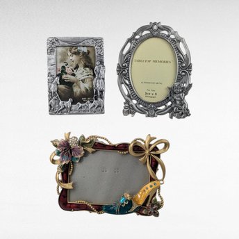 Vintage Photo Frames, Set of 3, Metal Picture Frames, Cherub Frame, High Heel Shoe Frame, Horseback Frame, Eclectic Decor, Home Decor