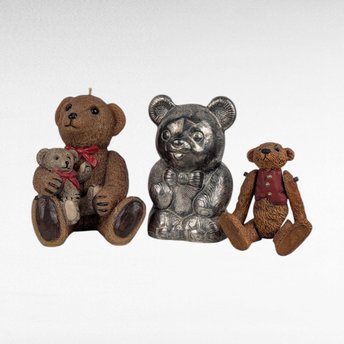 Vintage Teddy Bear Decor, Metal Bank, Resin Figurine, Bear Candle, Nursery Decor, Children's Room, Collectible