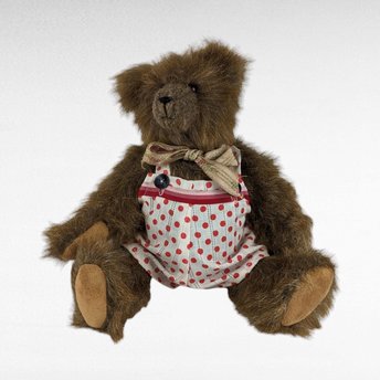 Vintage Brown Plush Teddy Bear, Polka Dot Outfit, Movable Limbs, 11" Tall, Collectible Teddy Bear,  Children's Toy, Nursery Decor