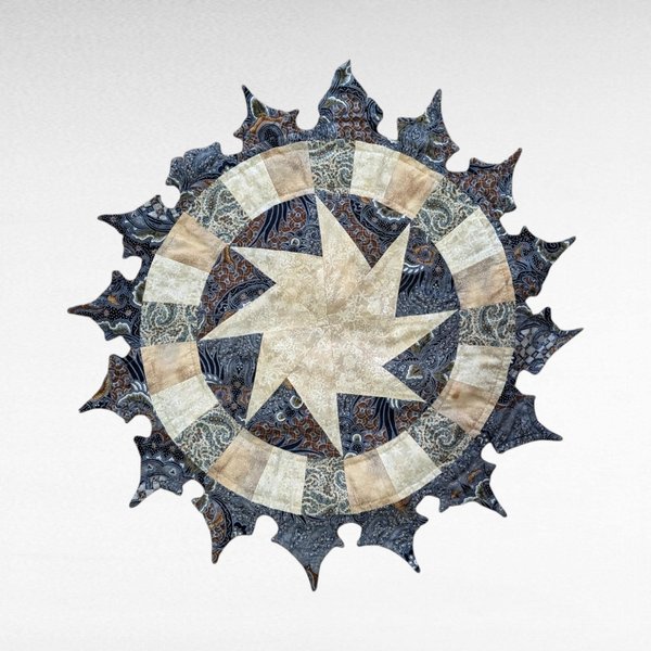 Vintage Quilted Table Topper, 18 Inch Round Centerpiece, Unique Home Decor, Gift for Her, Housewarming Present