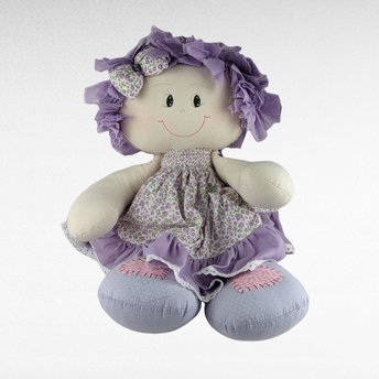 Vintage Handmade 19" Doll | Purple Floral Dress | Collectible Doll | Gift for Doll Lovers