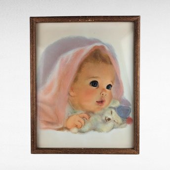 Vintage 1960s Northern Tissue Baby Framed Print | Baby with Pink Blanket | Nursery Decor | Retro Wall Art