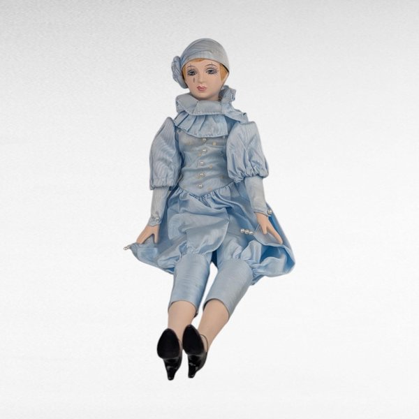 Vintage Pierrot Clown Doll, Blue Ceramic Doll, 19 1/4 Inches, Collectible Clown Doll, Gift For Collector, Vintage Home Decor