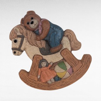 Vintage Frankie's Designs Bear on Rocking Horse Wall Hanging | Nursery Decor | Children's Room Decor | Playroom Wall Art | 8.5 Inches