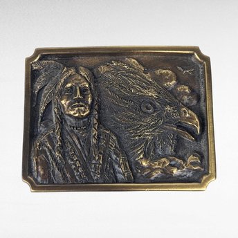 Vintage 1984 Bergamot Brass Works Native American Belt Buckle | Brass Buckle with Indian Chief and Eagle | Western Wear