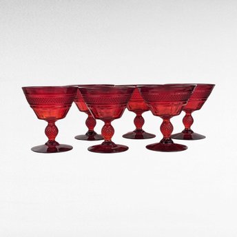 Set of 6 Vintage Viking Glass Mt. Vernon Pineapple Stem Ruby Red Sherbet Glasses | Elegant Glassware | Dessert Glasses | Collectible Glass