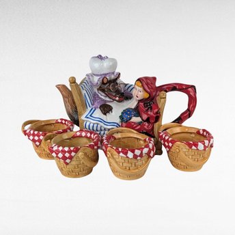 Dept 56 Storybook "Little Red Riding Hood" Ceramic Teapot & Tea Cup Set, Vintage Teapot Set, Collectible Teapot, Gift for Tea Lovers