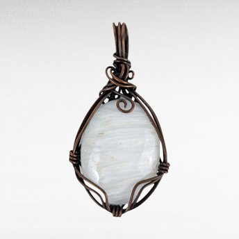 Handmade Copper Wire Wrapped Scolecite Pendant - White Crystal, Antiqued Finish