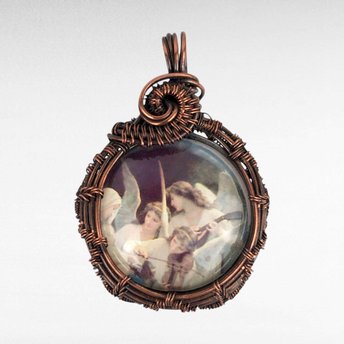 Handmade Copper Wire Wrapped Angelic Pendant, Antiqued Glass, Spiritual Jewelry, Unique Gift, One-of-a-Kind