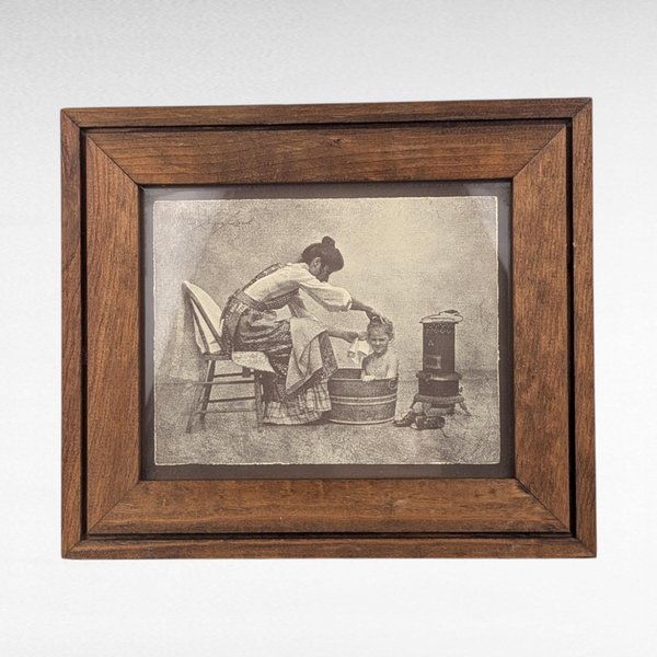 Vintage R. Hendrickson Mother and Child Print, Black and White, Framed, Home Decor, Wall Art