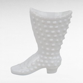 Vintage Fenton Hobnail Milk Glass Boot - Small Planter - Trinket Dish - Collectible Glassware - Victorian Style Decor