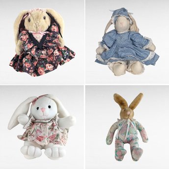 Vintage Plush Bunny Rabbit Lot, Collectible Bunnies, Floral Dresses, Posable Bunny, Commonwealth Bunny, Gift for Easter, Nursery Decor