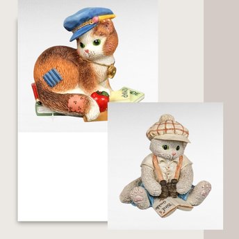 Pair of Enesco Calico Kittens Figurines | Priscilla Hillman | "Thanks for Guiding Us" & "I'm Lost Without You" | With Boxes
