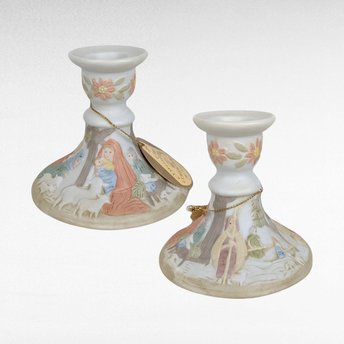 Pair of Lefton Christopher Collection Nativity Candle Holders | 03430 | Vintage Christmas Decor