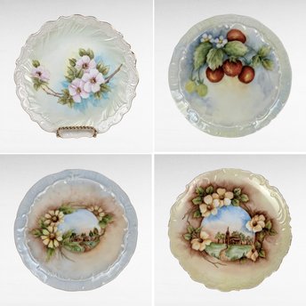 Susan Johnson Plates, Set of 4, Hand Painted, Vintage 1971, Floral, Fruit, Landscape, Wall Decor, Collectible Plates