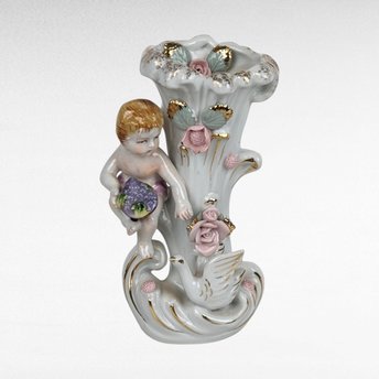 Vintage Ucagco Cherub Figural Bud Vase, Porcelain, Floral Decor, 6 Inches - Inspired by Camille Naudot, Dirty Interior, Small Vase