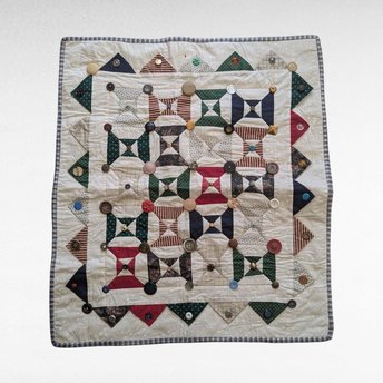 Handmade Patchwork Quilt with Button Accents, 32x28 Inch Lap Quilt, Vintage Style Throw Blanket, Gift for Baby, Child, or Quilt Lover