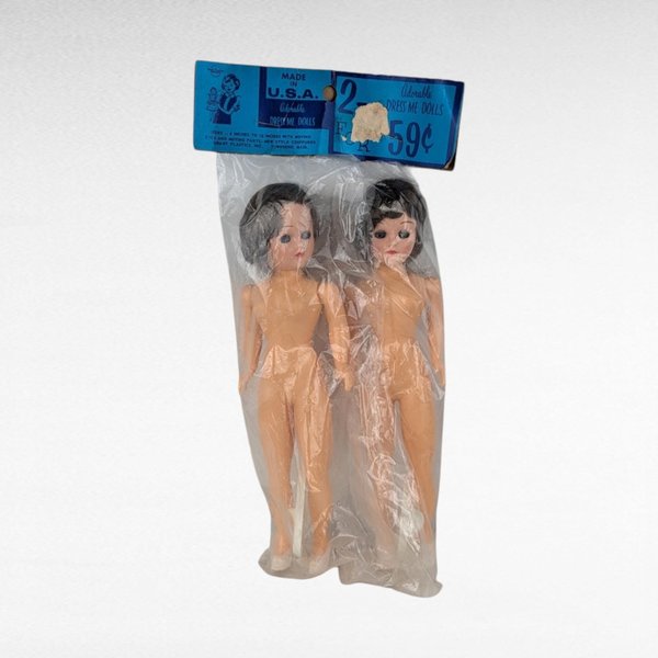 Pair of Adorable Dress Me Dolls for Crafts. Brandt Plastic.