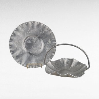 Vintage Aluminum Serving Tray & Plate Set, Hand Wrought Floral Design, Collectible Aluminumware, Gift for Vintage Lovers