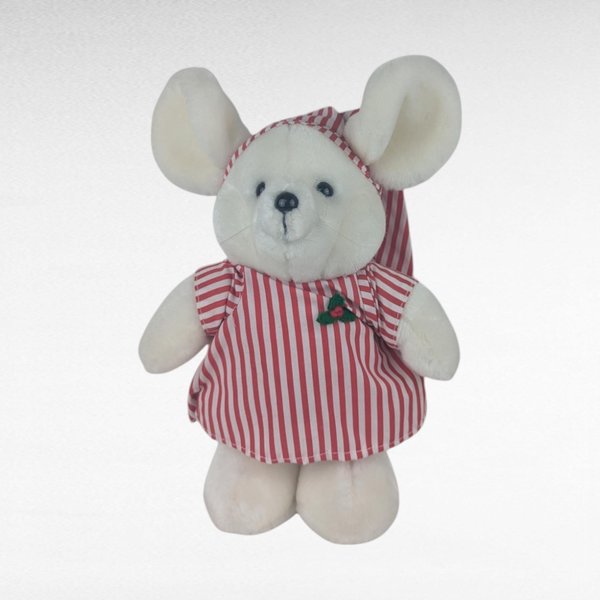Vintage Dakin Plush White Mouse in Striped Pajamas - 10" Collectible Toy, Christmas Decor, Gift for Kids, Nostalgic Plush