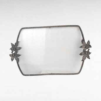 Vintage Pewter Serving Tray with Plexiglass. 