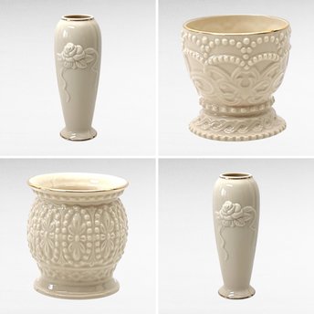Vintage Lenox Vase Set | Rosebud Collection Cream Vases with Gold Trim | Mismatched Beaded Votive Candle Holders | 4 Piece Lot