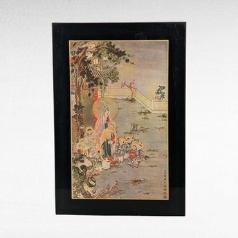Vintage Pyraglass Wood Panel, Oriental Scene Wall Art, Asian Decor, Gift for Collector, Home Decor, 11x7.5 Inches