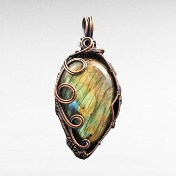 Handmade Labradorite Pendant | Copper Wire Wrapped | Green, Blue & Yellow Hues | 2.5" | Unique Gift