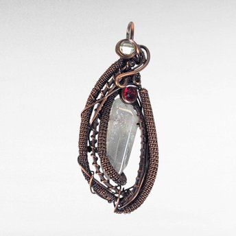 Copper Wire Wrapped Clear Quartz Pendant