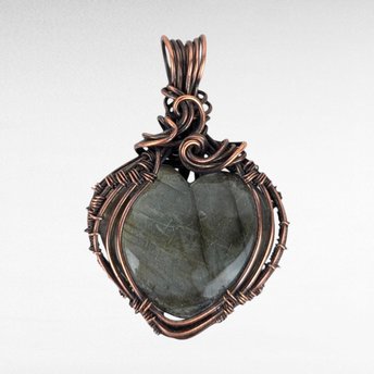 Handmade Copper Wire Wrapped Labradorite Heart Pendant | Unique Artisan Jewelry | Romantic Gift