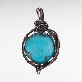 Copper Wire Wrapped Howlite Pendant. Handmade