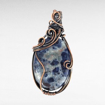 Handmade Copper Wire Wrapped Sodalite Pendant, Antiqued and Polished, Unique Gift for Crystal Enthusiasts, Boho Style, Everyday Wear