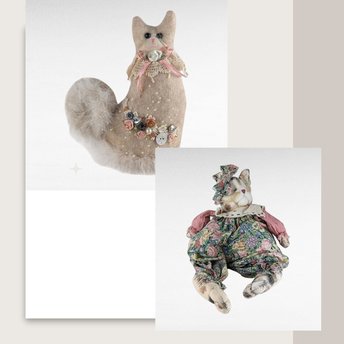 Vintage Plush Cat Pair, Handmade Cat Doll, Button Decor Cat, Collectible Cats, Gift for Cat Lovers, Vintage Plush Animals