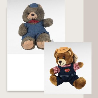 Vintage Teddy Bear Pair, America Wego Denim Bear, 1985 Dakin Del Monte Bear, Collectible Plush Toys, Gift for Kids