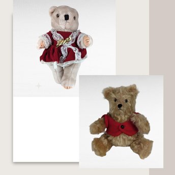Vintage Teddy Bear Pair, 12" Dressed Bear, 8" Jointed Vest Bear, Collectible Plush Toys, Gift for Kids, Vintage Toy Decor, Display Bears