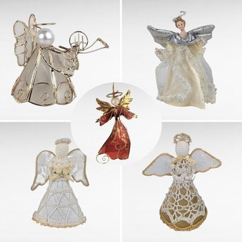 Vintage Angel Christmas Ornament Lot, Lace Angel Toppers, Enesco 2000 Angel, Shell Ornament, Holiday Decor, Angel Collector Gift
