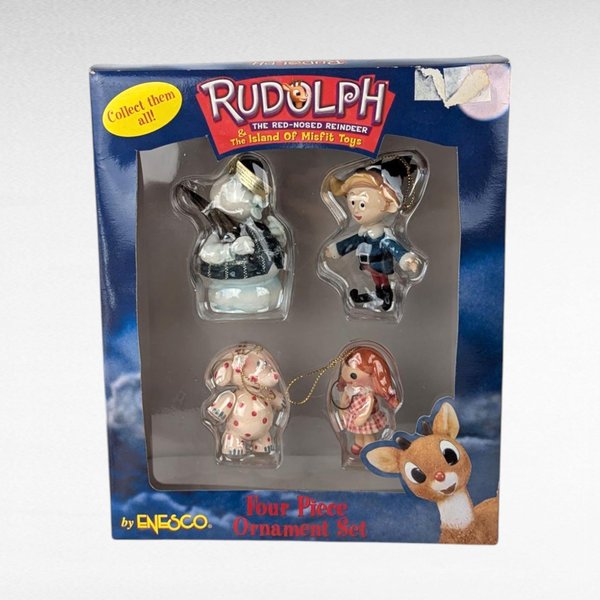 2000 Enesco Rudolph & Misfit Toys Ornament Set, 4 Piece, New in Package, Vintage Christmas Ornaments