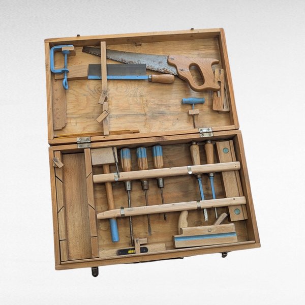 Vintage Handy Andy Tool Chest, Wooden Toy Tool Box, Kids Carpentry Set, Gift for Child, Retro Workshop Decor