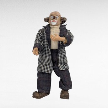 Vintage Posable Hobo Clown Doll, 10 Inch Plaid Jacket, Collectible Toy, Playful Decor, Nostalgic Gift