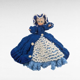 Vintage Handmade Crochet Lady with Blue Dress